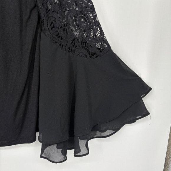 NWT L Joseph A Black Mock Neck Keyhole Bell Sleeve Lace Detail Blouse Top Dressy - Picture 4 of 13